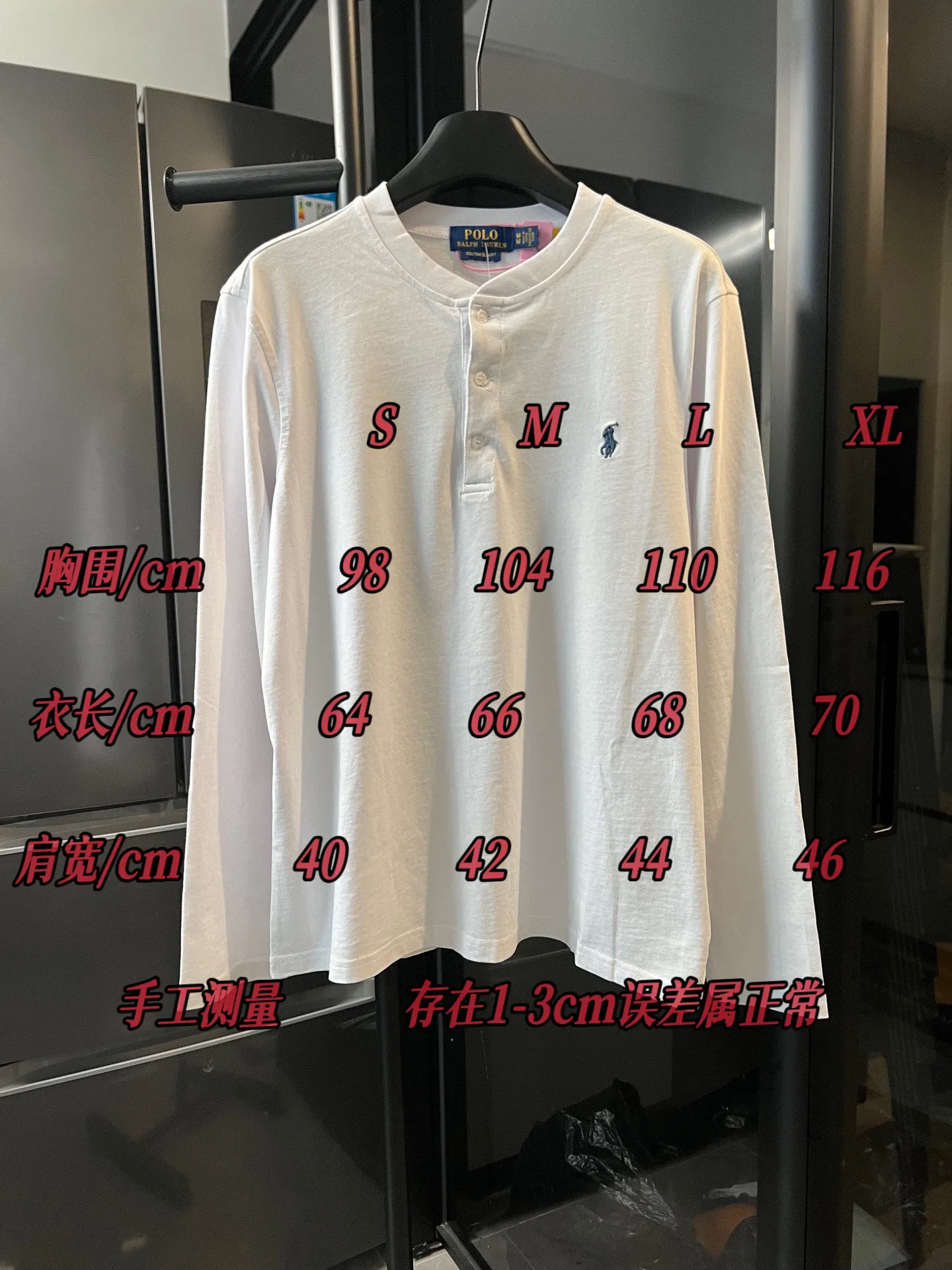 P186 [Next day] RALPH LAUREN/Ralph Lauren 25fw war horse embroidered buttoned long-sleeved T-shirt (white) Size: s m l xl Detailed sizes can be found in Figure 9